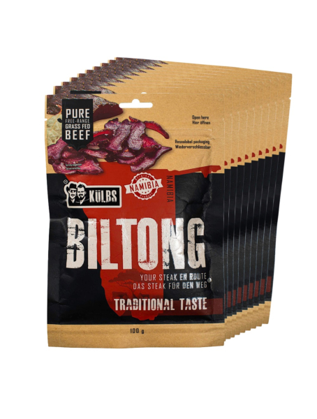 Biltong aus Namibia - 1 kg (10x100 g), 51 % Protein, Beef Jerky, Trockenfleisch