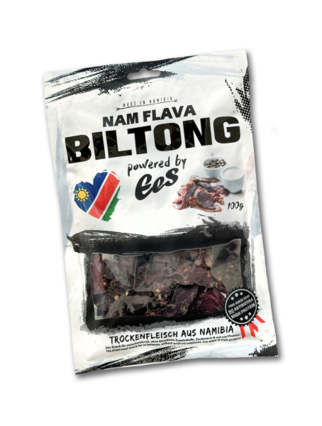 Nam Flava Original Biltong aus Namibia - 100 g, 51 % Protein, Beef Jerky, Trockenfleisch