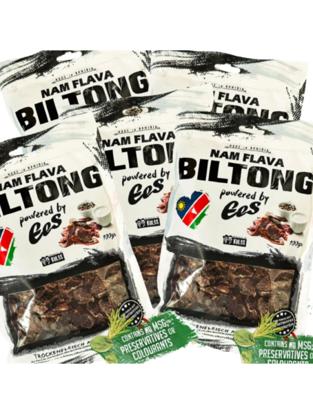 Nam Flava Original Biltong aus Namibia - 1 kg (10x100 g), 51 % Protein, Beef Jerky, Trockenfleisch