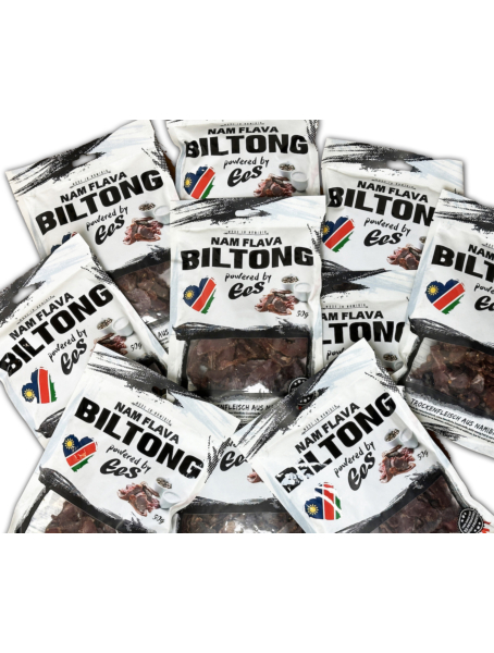 Nam Flava Original Biltong aus Namibia - 0,5 kg (10x50 g), 51 % Protein, Beef Jerky, Trockenfleisch
